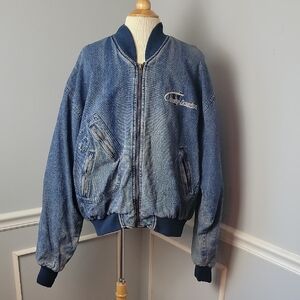 HARLEY DAVIDSON V-Twin‎ Power Embroidered Denim VTG Zip Bomber Biker Jacket XL